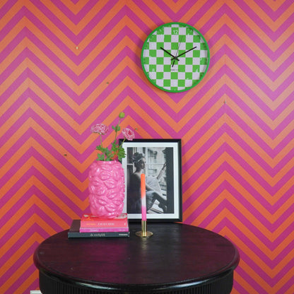 Reloj - Reloj de Pared - Patrón de Bloques - Verde/Rosa - 34x4x34cm