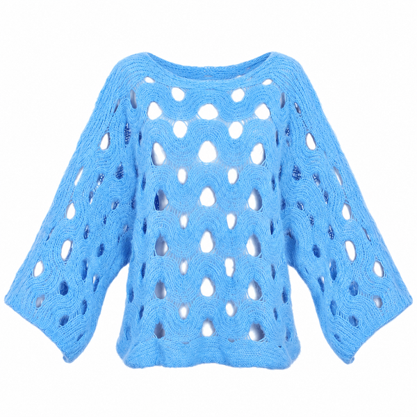 Jersey de punto azul calado cielo — foto de estudio fondo blanco