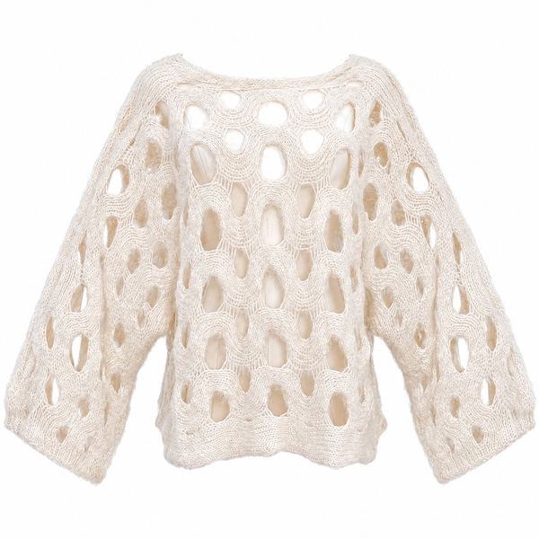 Jersey de punto calado beige — foto de estudio fondo blanco