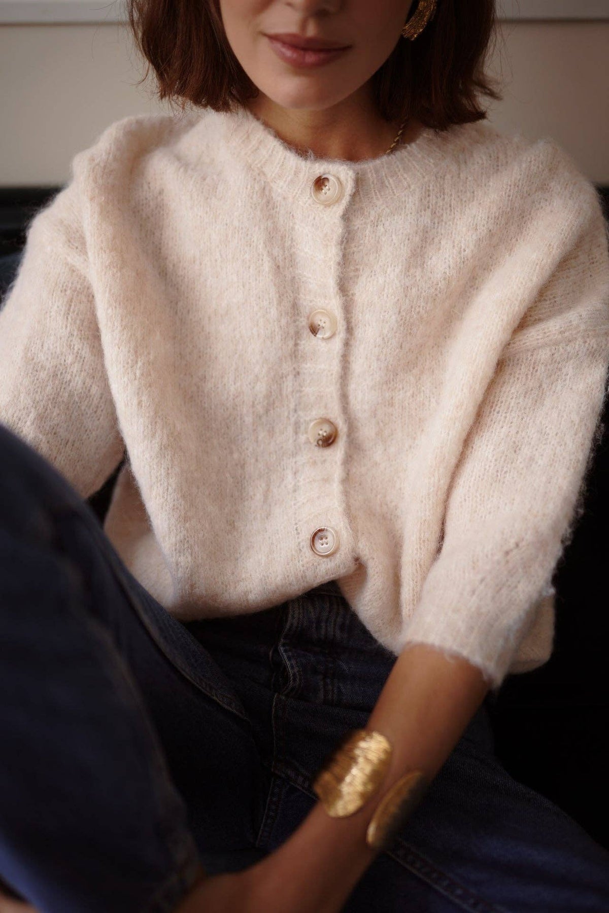 Cardigan Chaqueta Manga Tres Cuartos Botones
