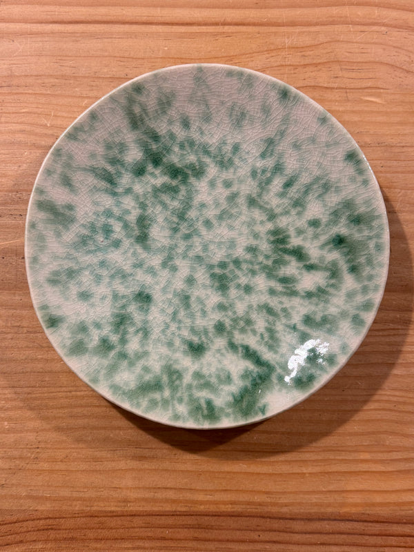 Plato Pequeño Cerámica Verde con Cristales Azules