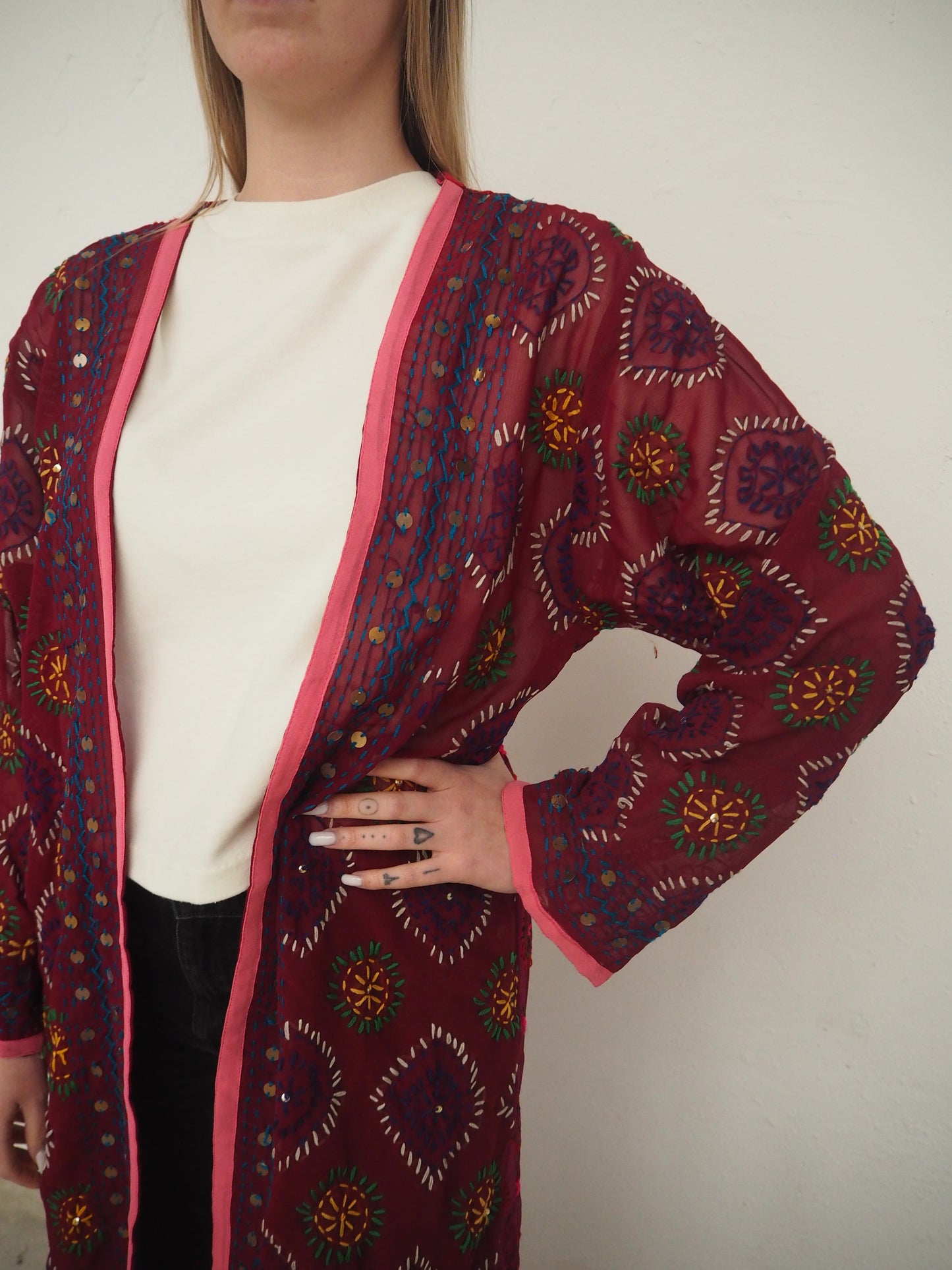 Kimono Granate con Espejos Largo