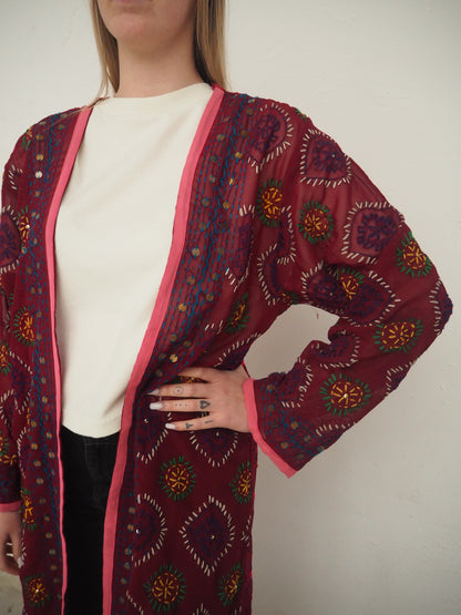 Kimono Granate con Espejos Largo