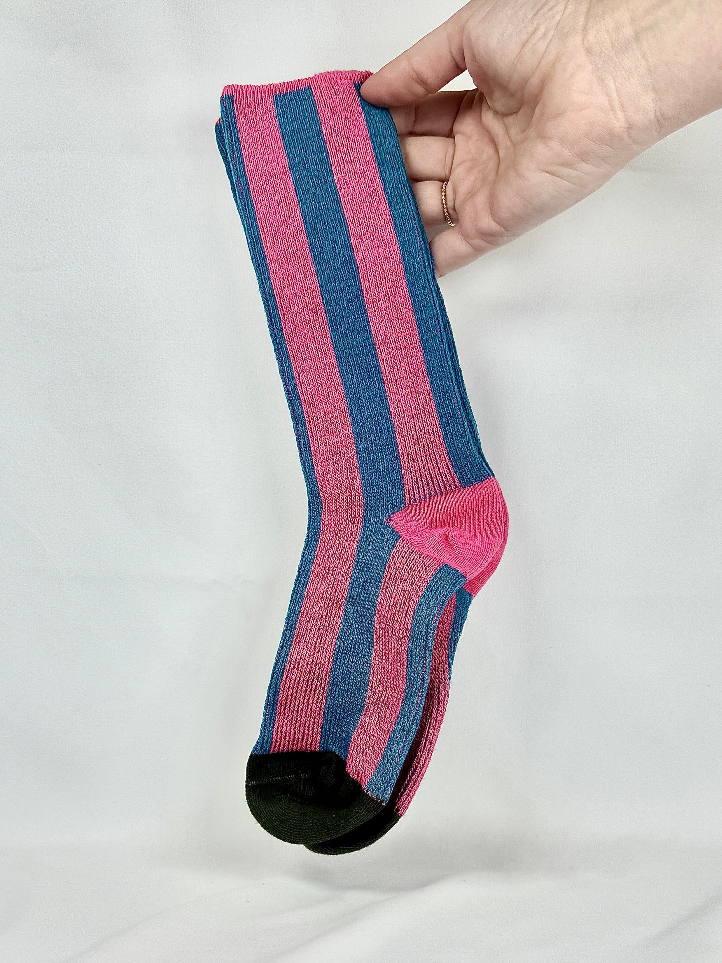 Calcetines Mujer Rayas Rosa Azul Puntera Caqui