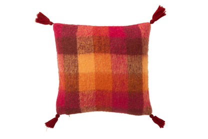 Fuchsia Orange Plaid Wool Cushion