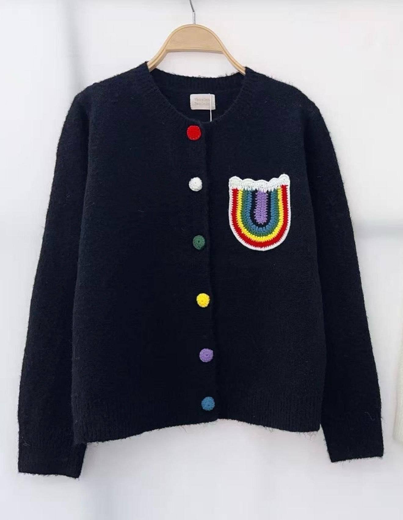 Chaqueta Cardigan Blanco con Bolsillo Arco Iris