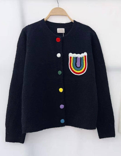 Chaqueta Cardigan Blanco con Bolsillo Arco Iris
