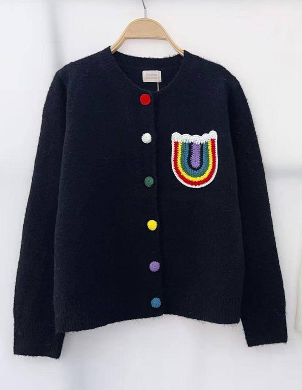 Chaqueta Cardigan Azul Marino con Bolsillo Arco Iris