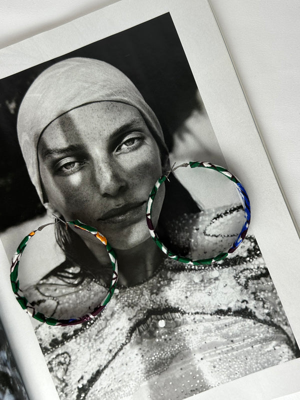 Pendientes Tela Wax Africana Redondo Verde Azul Mostaza y Marrón