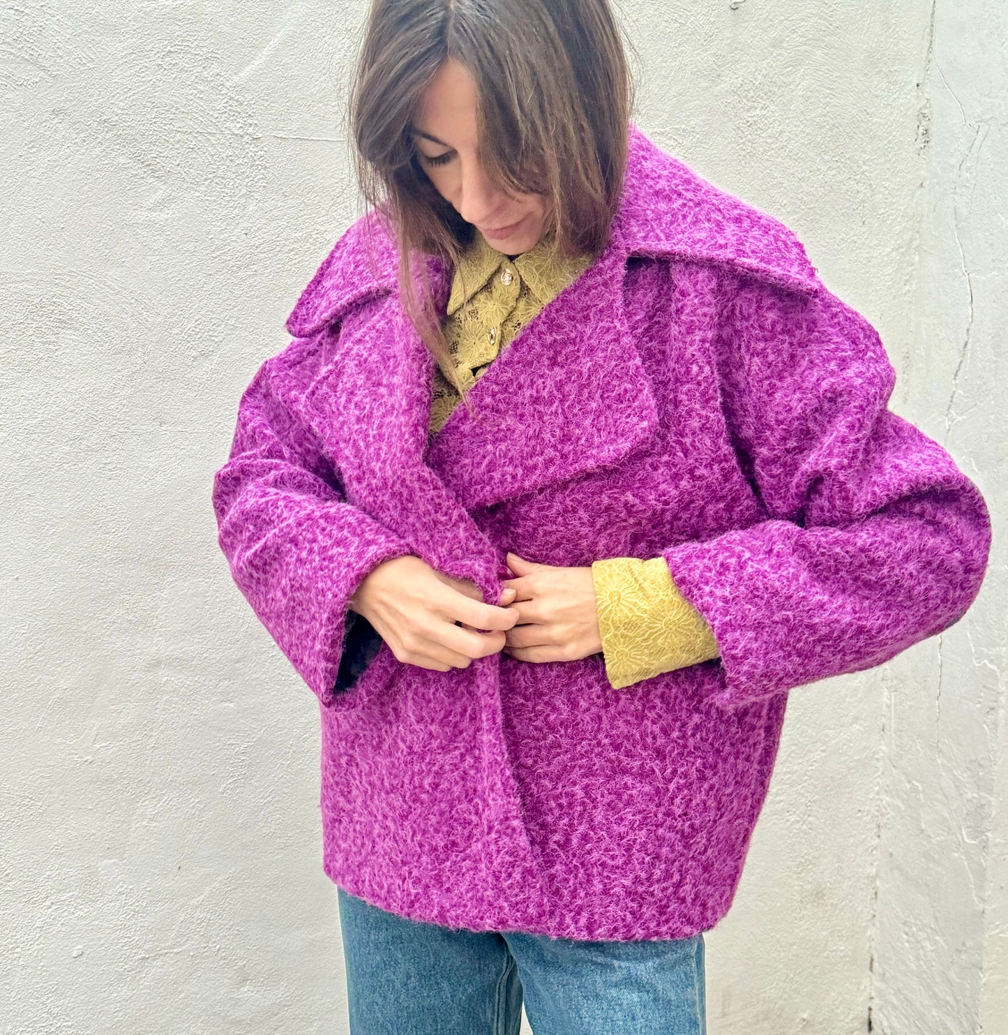 Chaqueta Chaquetón Abrigo Corto Liso Morado