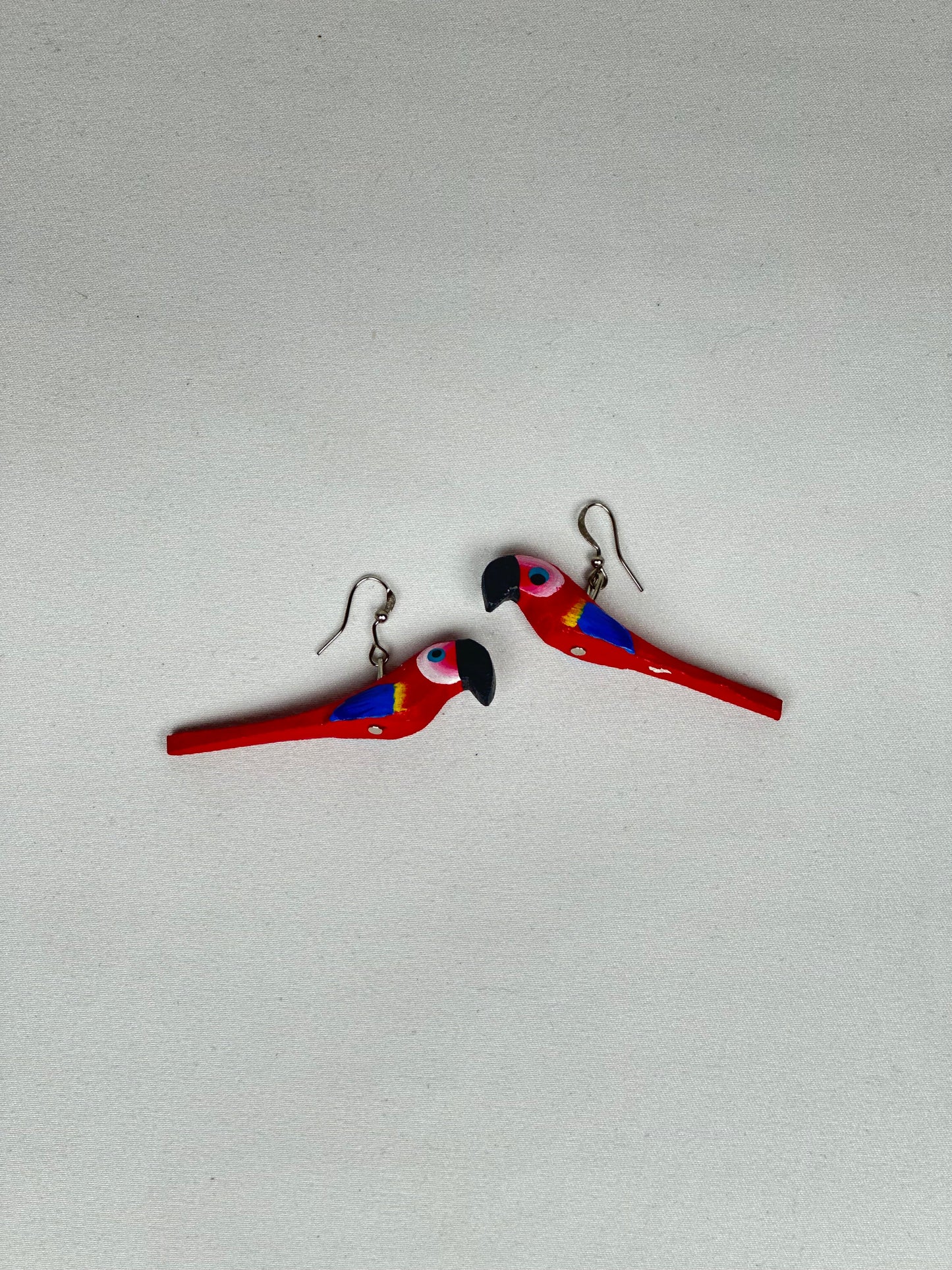 Pendientes Madera Pájaro Loro Rojo Madera