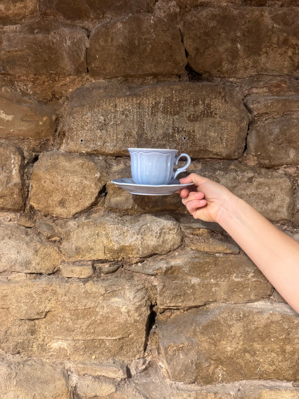 Taza Café Clásica Azul con Plato