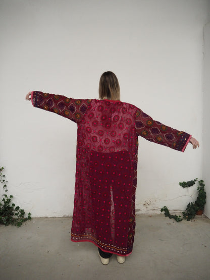 Kimono Granate con Espejos Largo