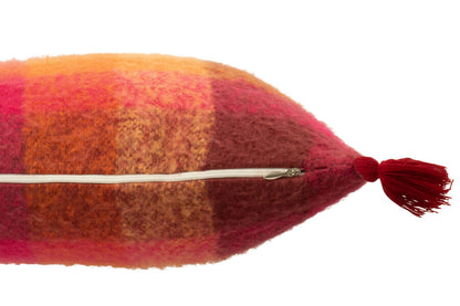 Fuchsia Orange Plaid Wool Cushion