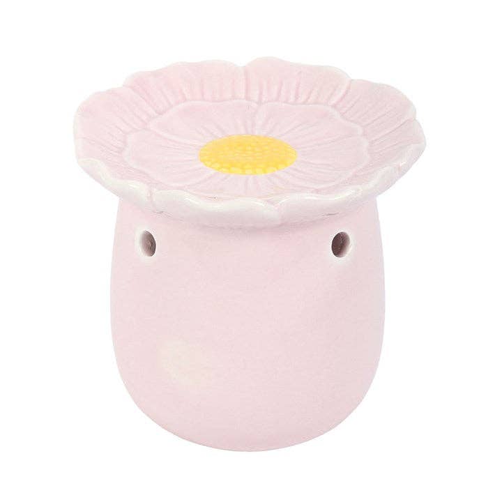 Lámpara Aromática de Cerámica, Quemador Aceites Esenciales Cera Wax Melts Flor Margarita Rosa