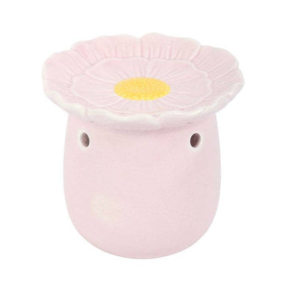 Lámpara Aromática de Cerámica, Quemador Aceites Esenciales Cera Wax Melts Flor Margarita Rosa