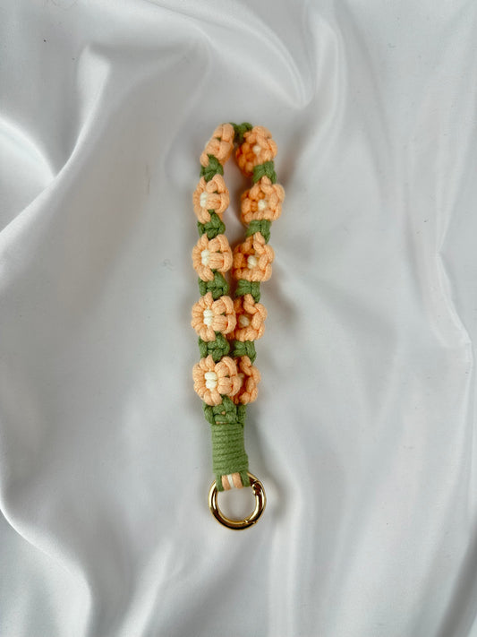 Llavero Flores Ganchillo Verde Flores Naranjas
