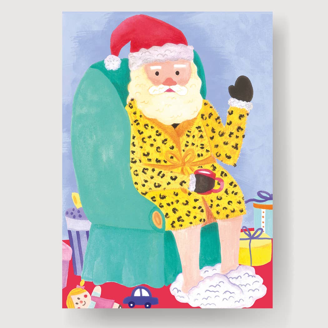 A6 Tarjeta o Postal con Sobre Christmas Papa Noel con Albornoz