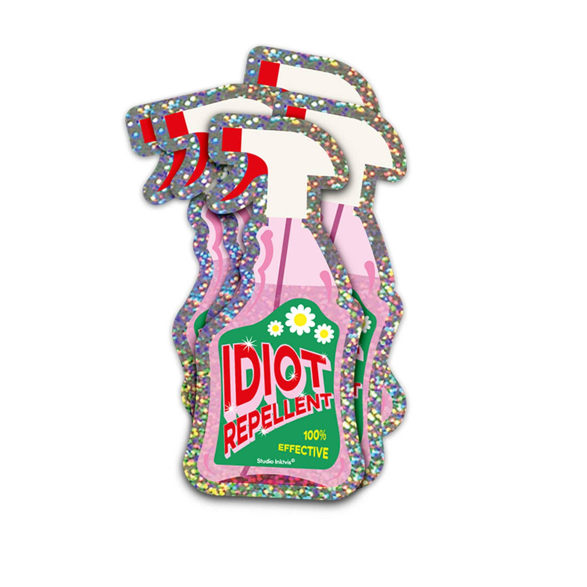 Pegatina brillante de spray repelente de idiotas