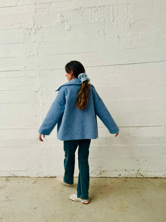 Chaqueta Chaquetón Abrigo Corto Liso Azul Claro