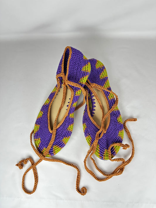 Bailarina de Crochet Morado y Verde Talla 37