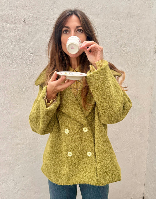 Chaqueta Chaquetón Abrigo Corto Liso Verde Claro