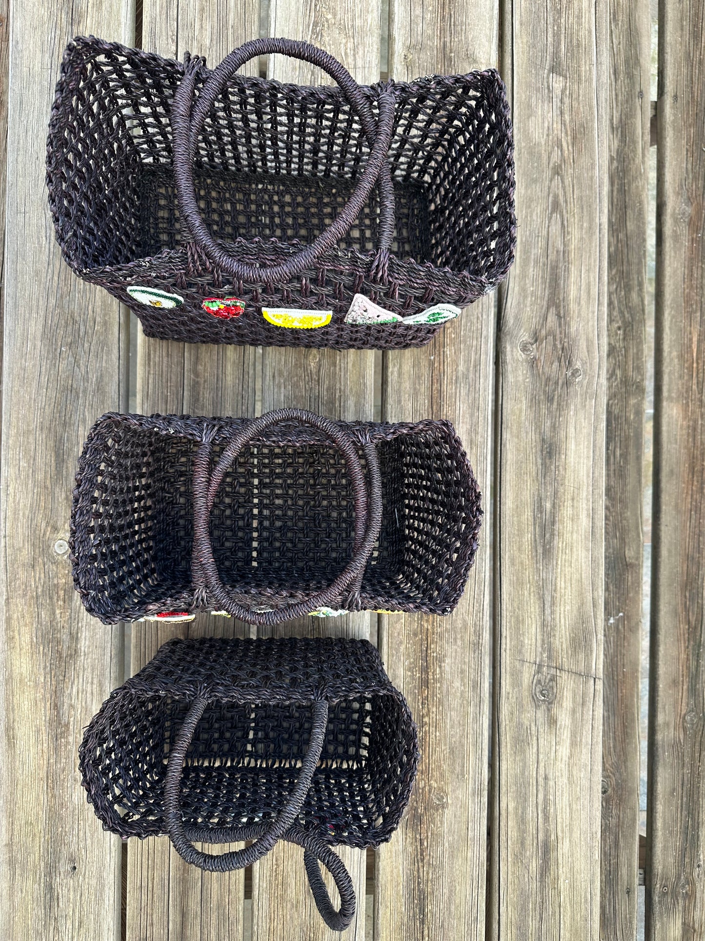 Bolso Capazo Cubo de Mano con Frutas de Predería L Natural Negro