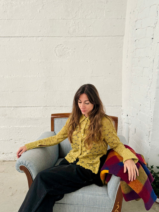 Blusa Encaje Verde Terciopelo