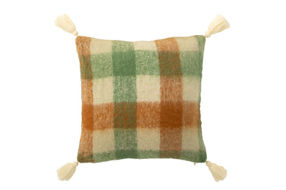 Green Plaid Wool Cushion