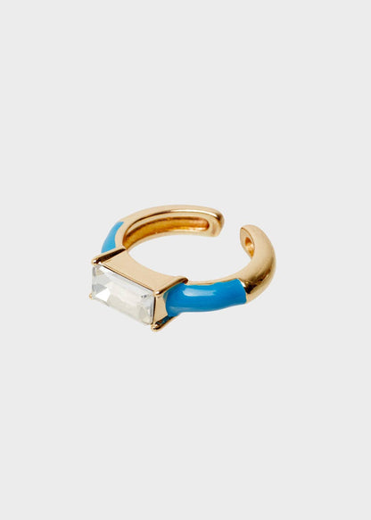 Anillo Esmalte Azul Turquesa Con Brillante Rectangular