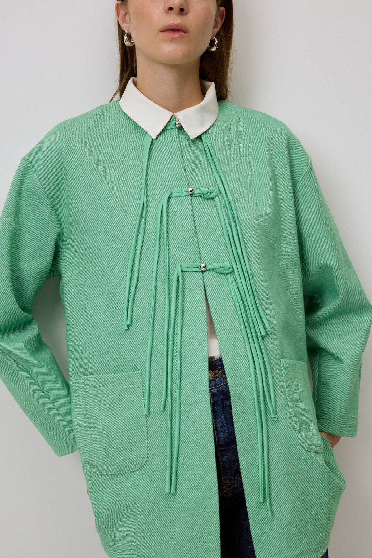 Chaqueta Verde Agua con Cordones