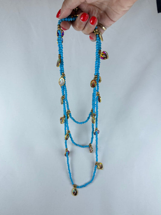 Collar Cuentas Escapulario Budha Turquesa 170 cm