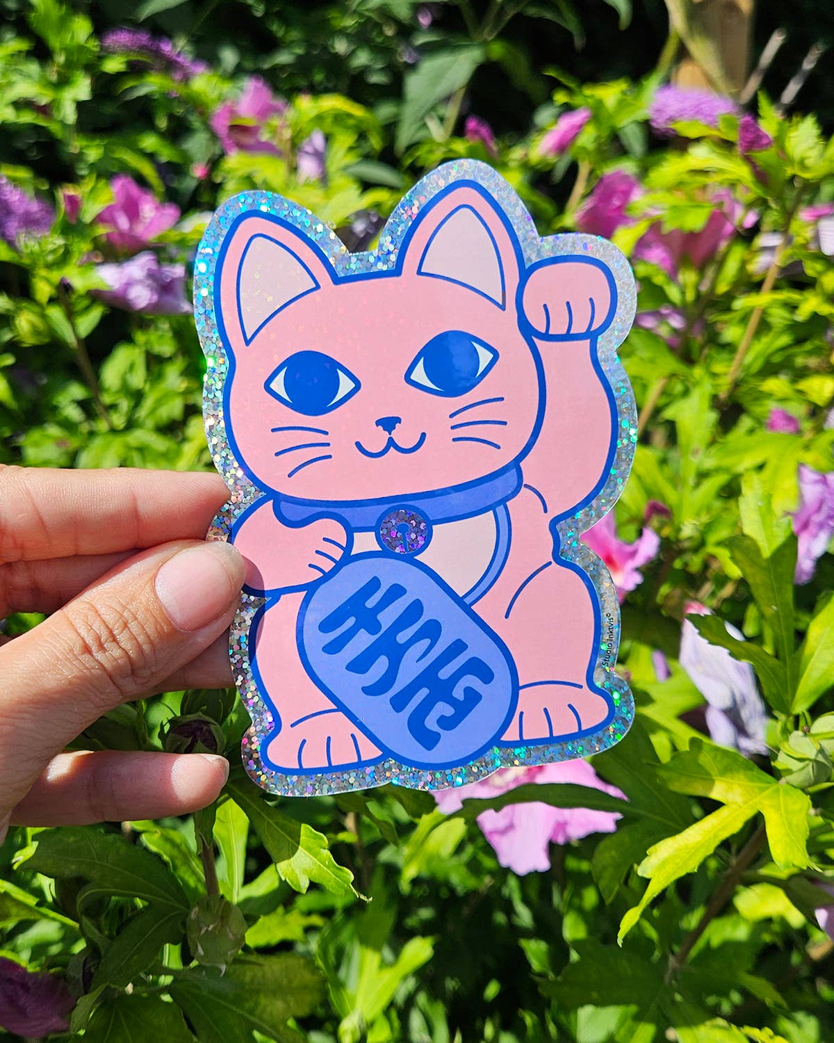 Pegatina brillante Gato de la suerte Maneki Neko