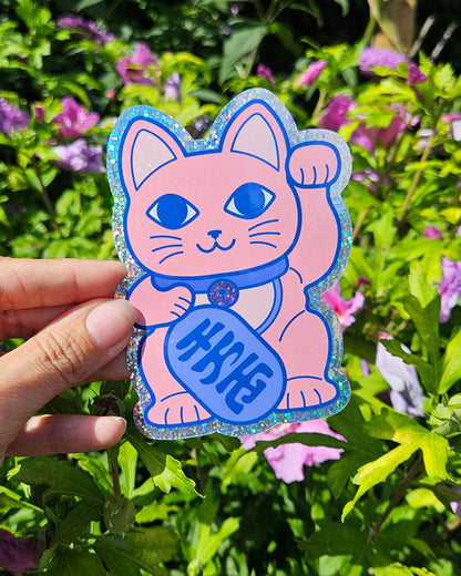 Pegatina brillante Gato de la suerte Maneki Neko