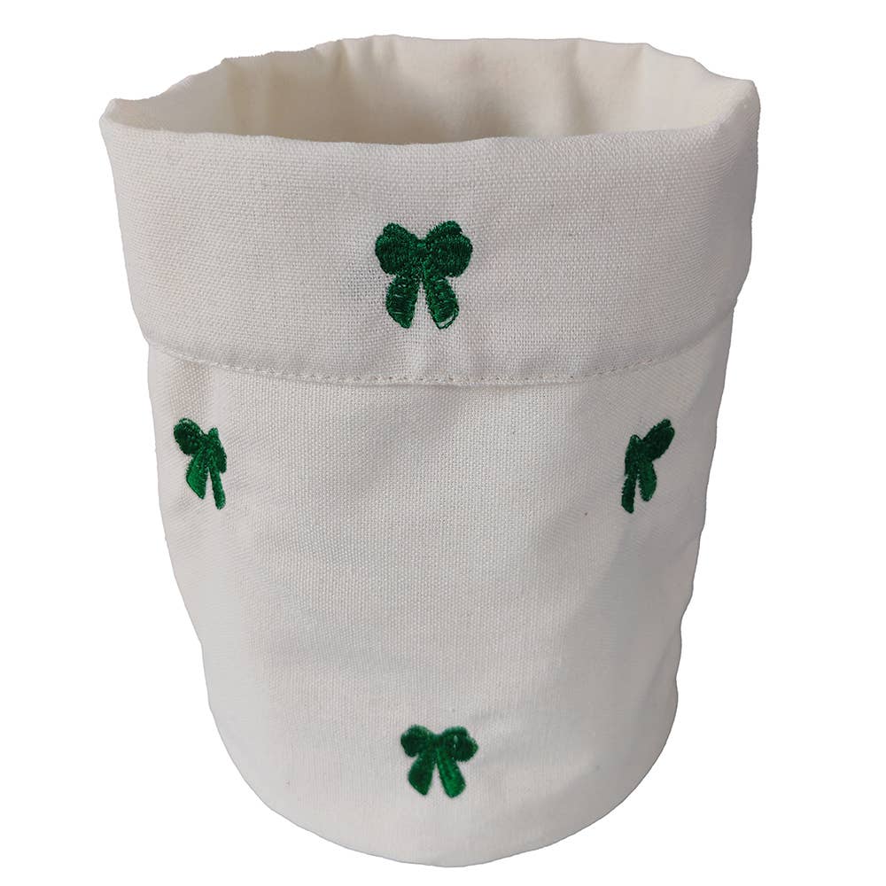 Cesta Tela Blanca con Lazos Verdes