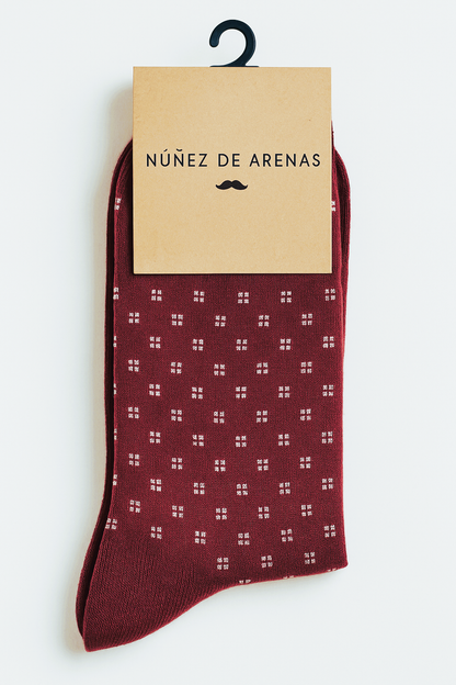 Calcetines Hombre Granate con Cuadritos