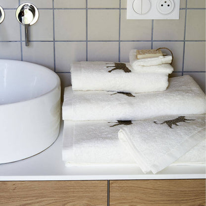 Toalla de Mano Blanca con Bordado Leopardo