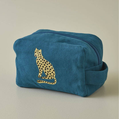 Neceser Verde Agua Oscuro Leopardo Guepardo Bordado