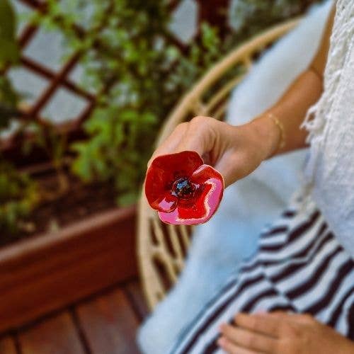 Flor Cerámica Amapola Roja