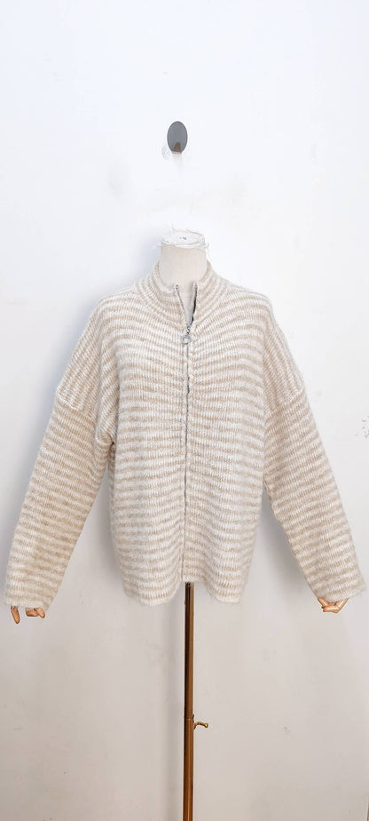 Jersey de rayas con cremallera rosa y rojo