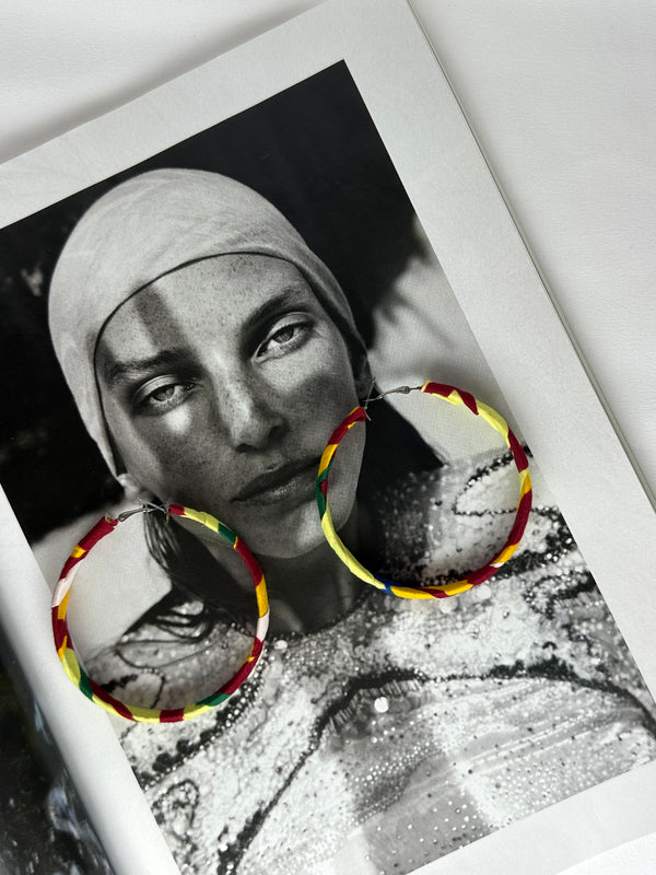 Pendientes Tela Wax Africana Redondo Amarillo Rojo y Verde