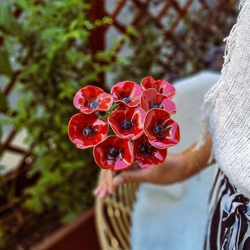 Flor Cerámica Amapola Roja