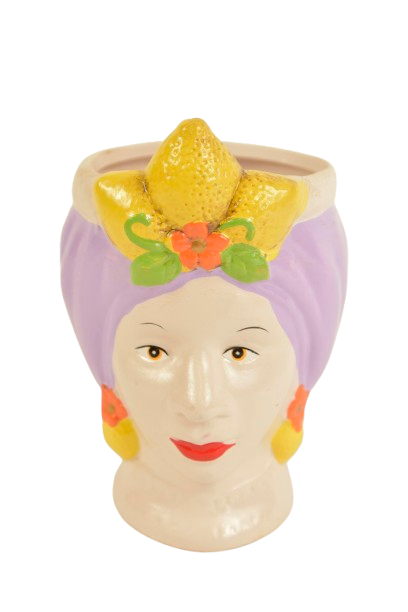 Mini Macetero Cabeza Mujer Turbante Morado