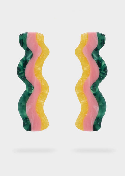 Pendientes Ondas Bacon Rosa Verde