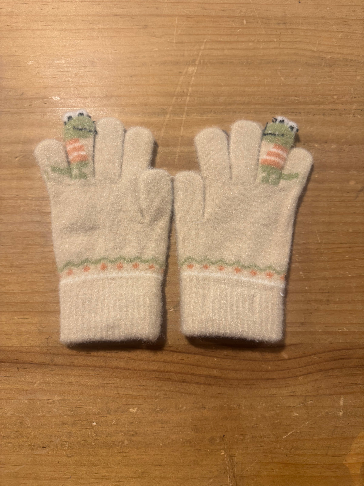 Children's Dinosaur White Finger Gloves
