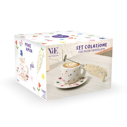 Taza Flores + Platito + Espumador