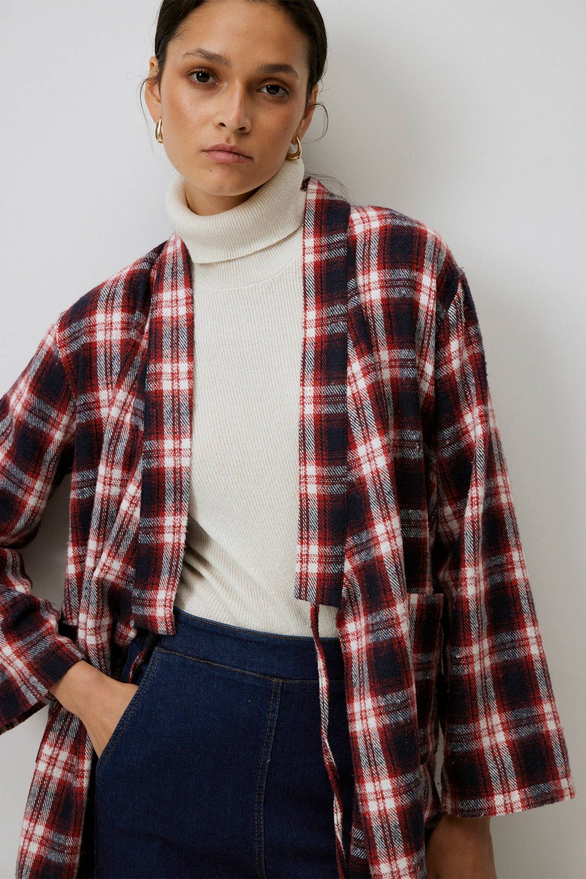 Chaqueta Kimono de Cuadros con Lazo