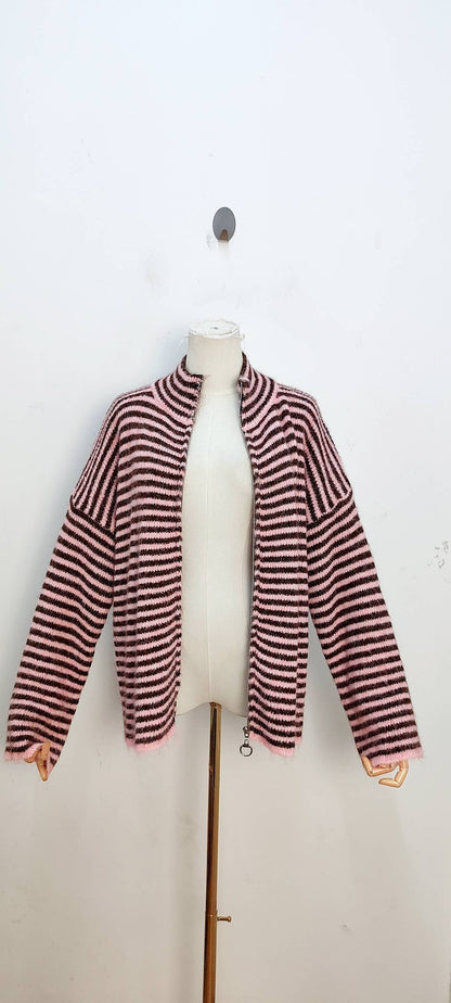 Jersey de rayas con cremallera rosa y rojo
