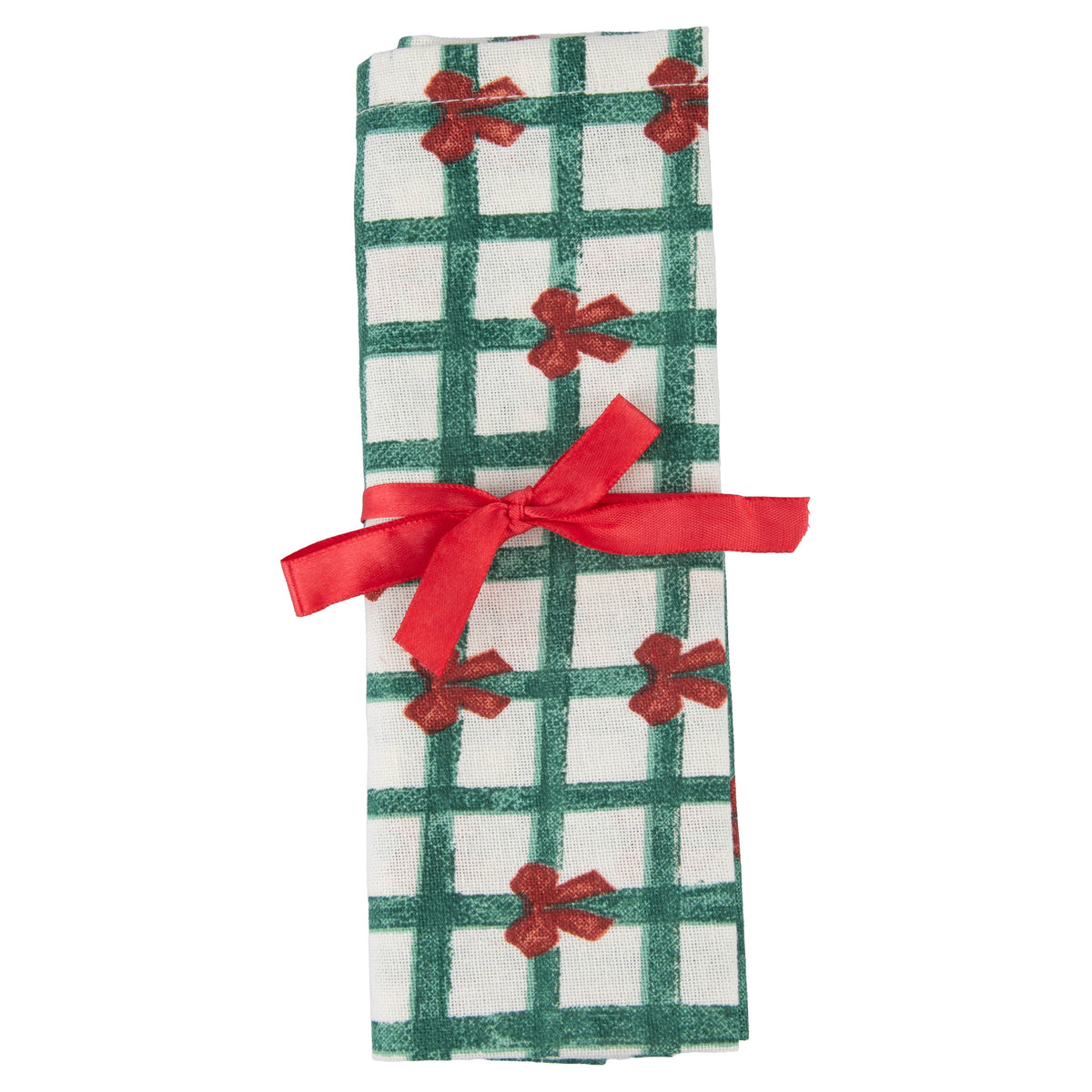 Paño o Trapo Cocina Cuadros Rojos Lazo Verde