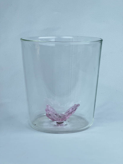 Vaso Vidrio Figura Dentro Mariposa Rosa